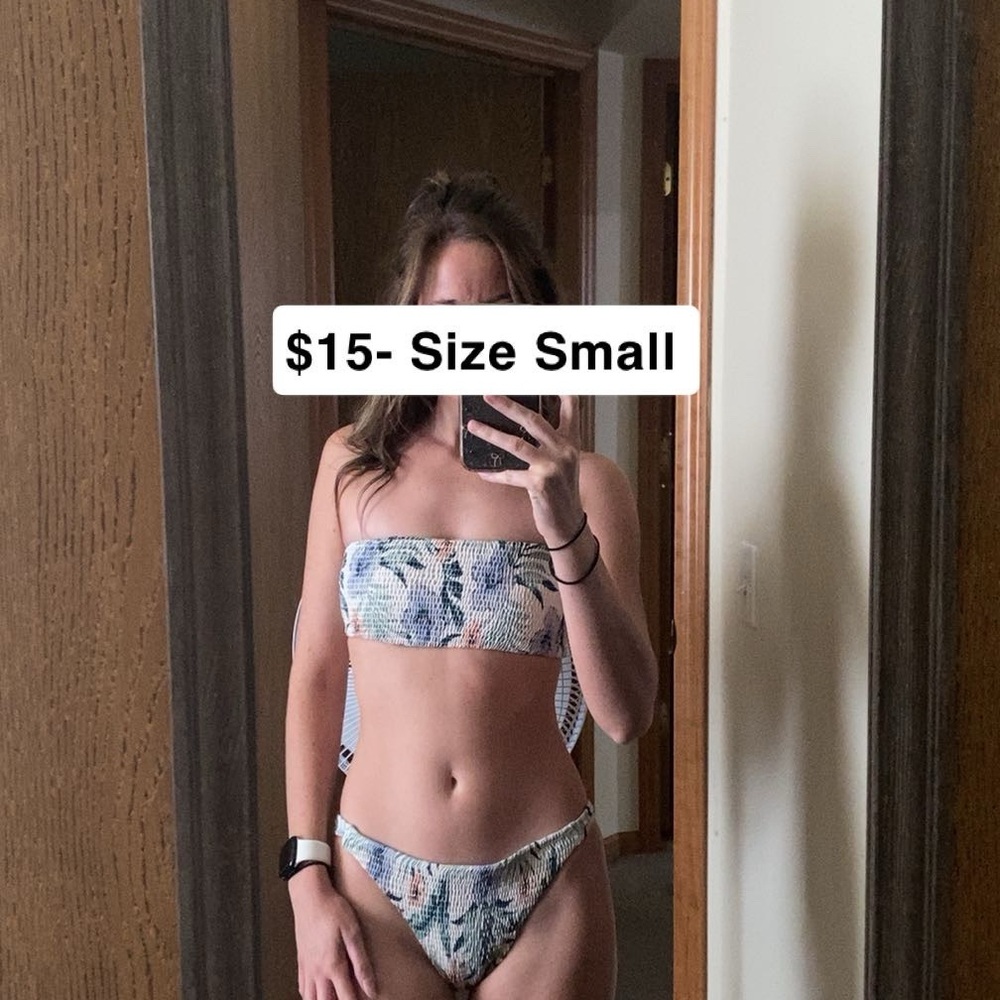 Hollister Blue and White Bandeau Bikini Set